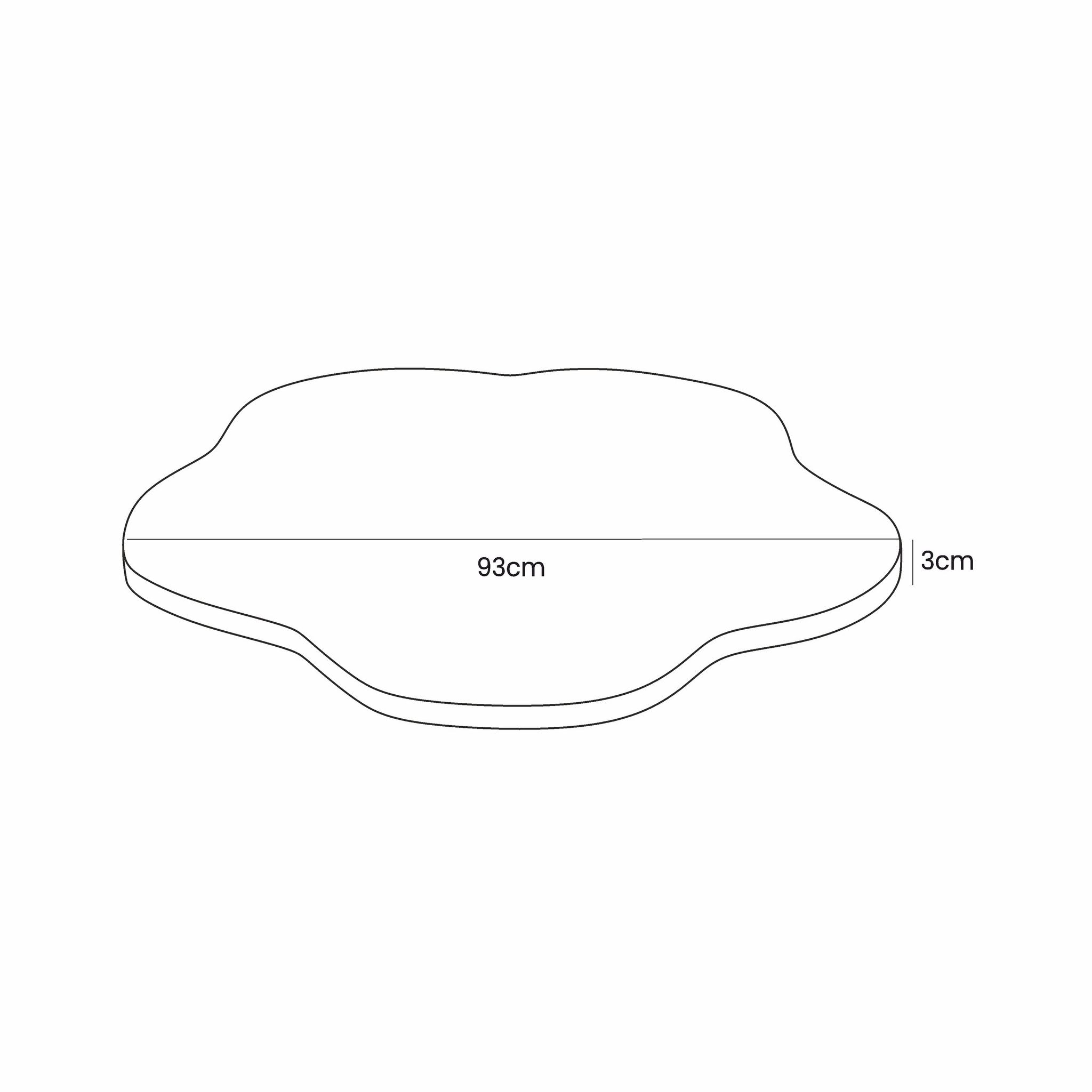 5. Size chart for flower-shaped baby ball pit showing dimensions 93cm by 3cm