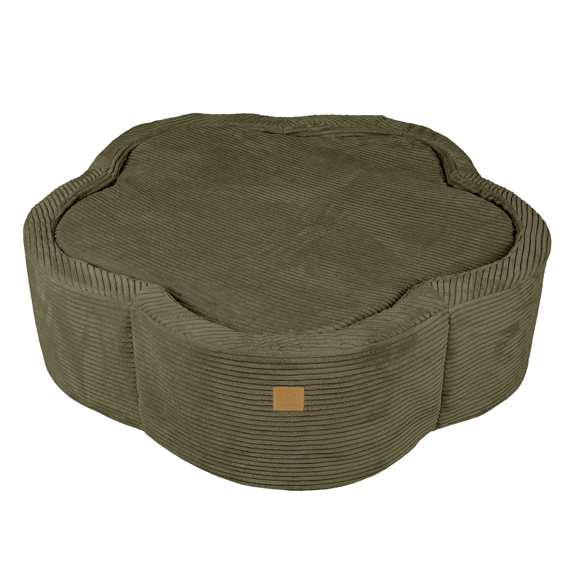 3. Khaki flower-shaped foam baby ball pit with closed cover, showcasing its aesthetic design