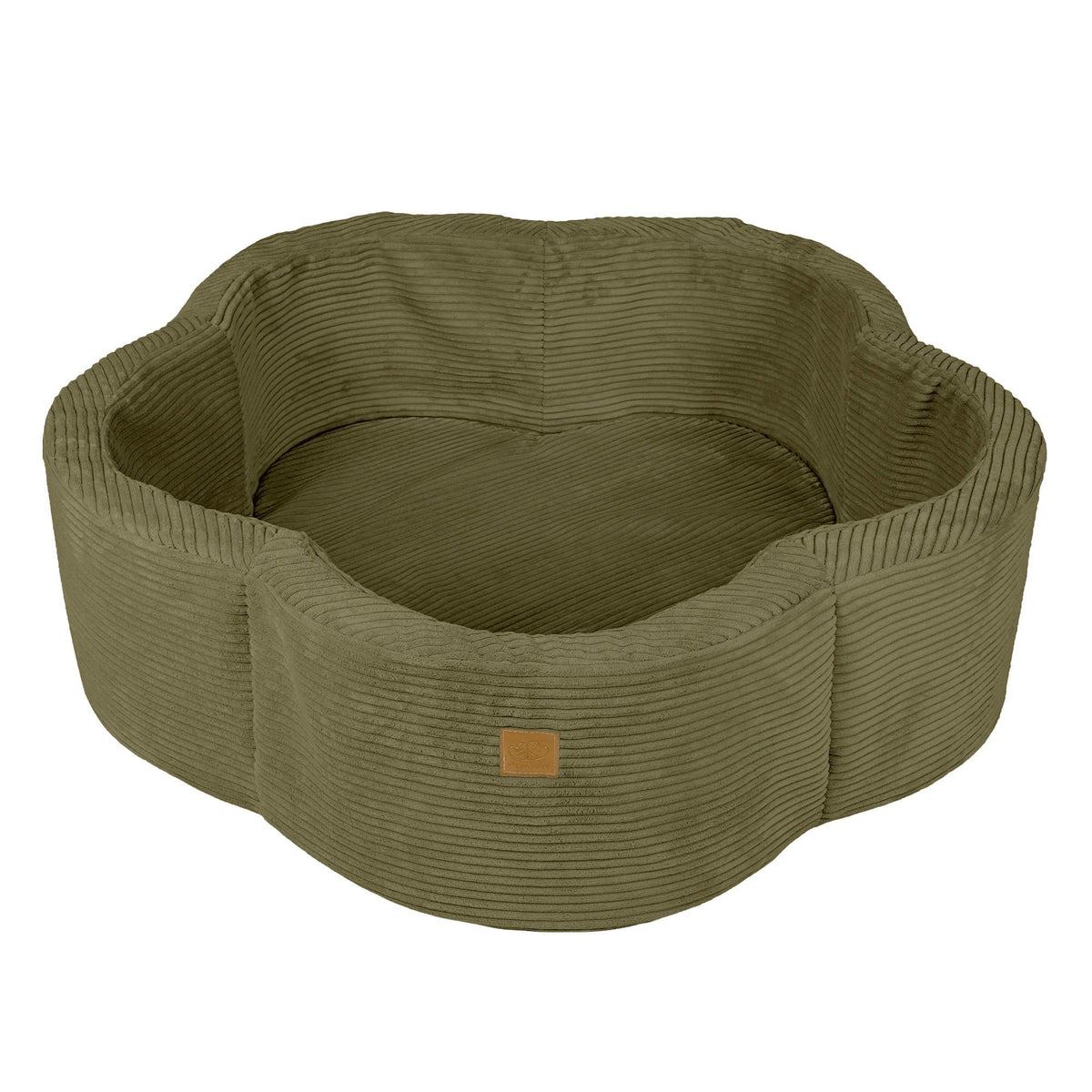 4. Empty khaki flower-shaped foam baby ball pit, highlighting its spacious interior