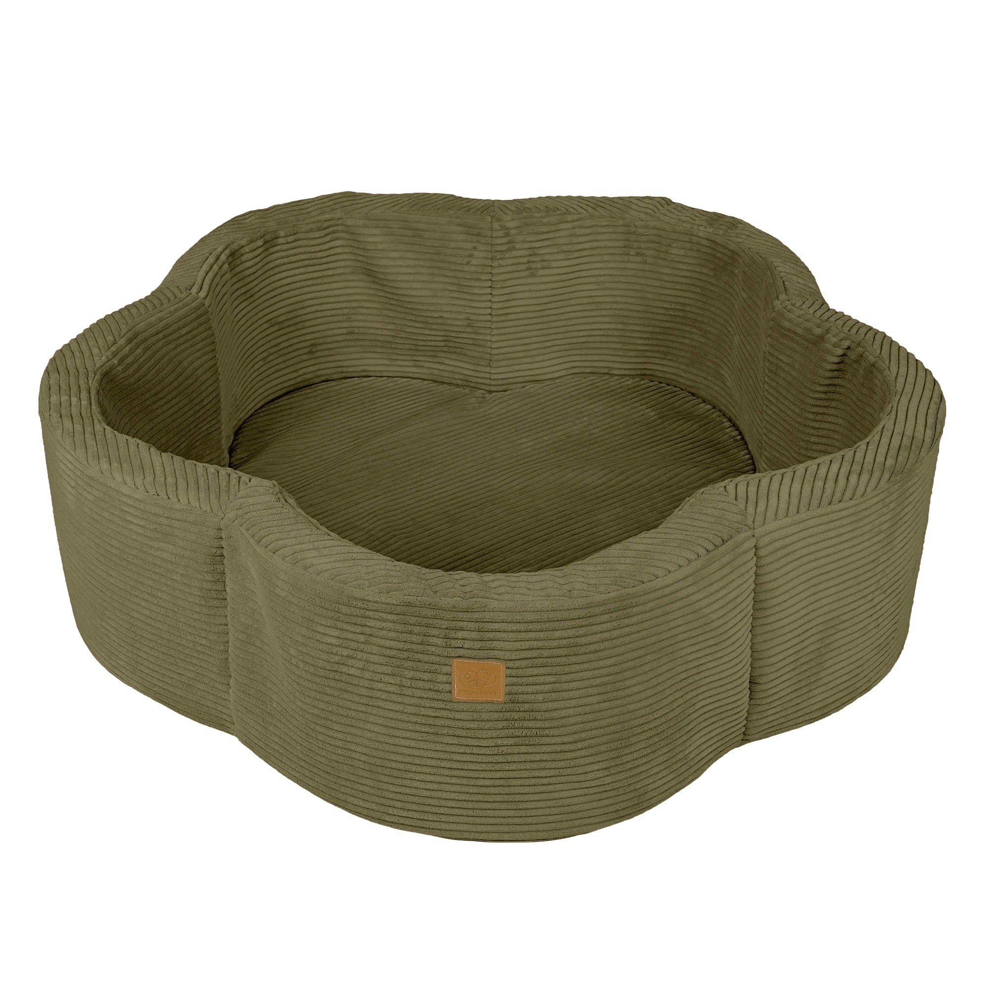 4. Empty khaki flower-shaped foam baby ball pit, highlighting its spacious interior