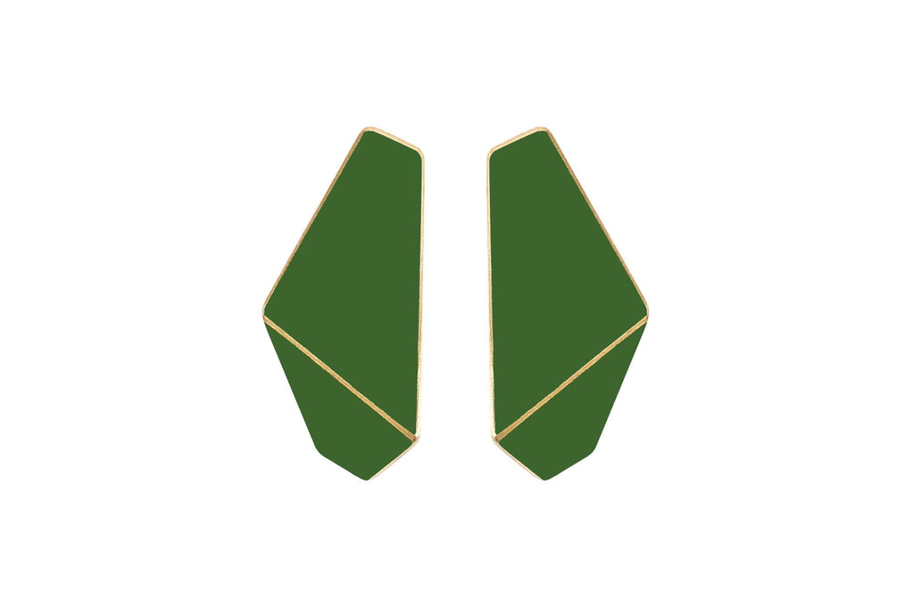 3. Lisa Kroeber Jewellery Folded Slim Earrings in green, studio shot