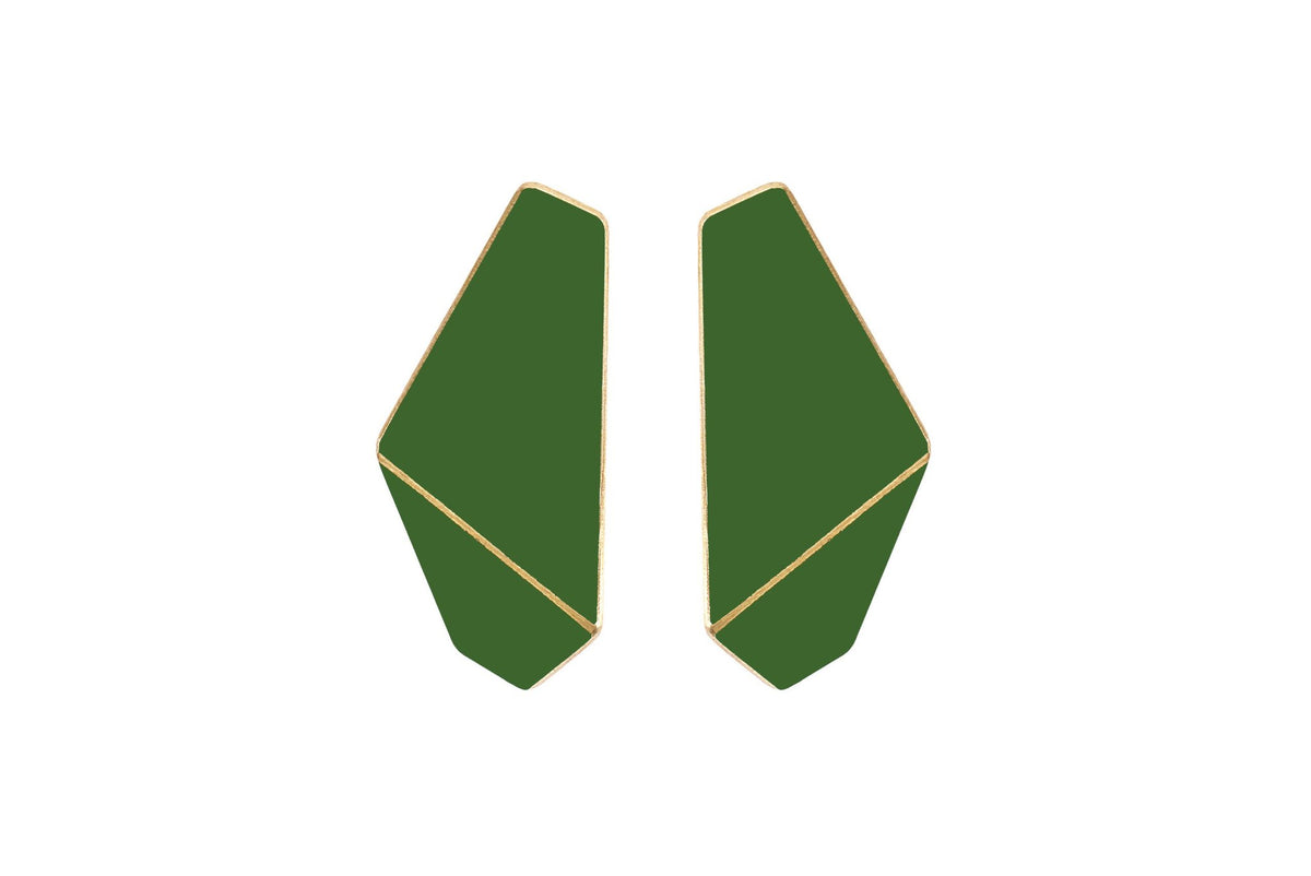 3. Lisa Kroeber Jewellery Folded Slim Earrings in green, studio shot