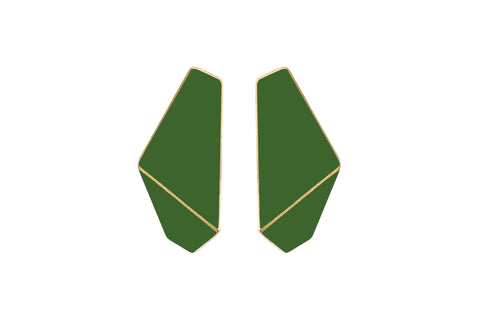 3. Lisa Kroeber Jewellery Folded Slim Earrings in green, studio shot