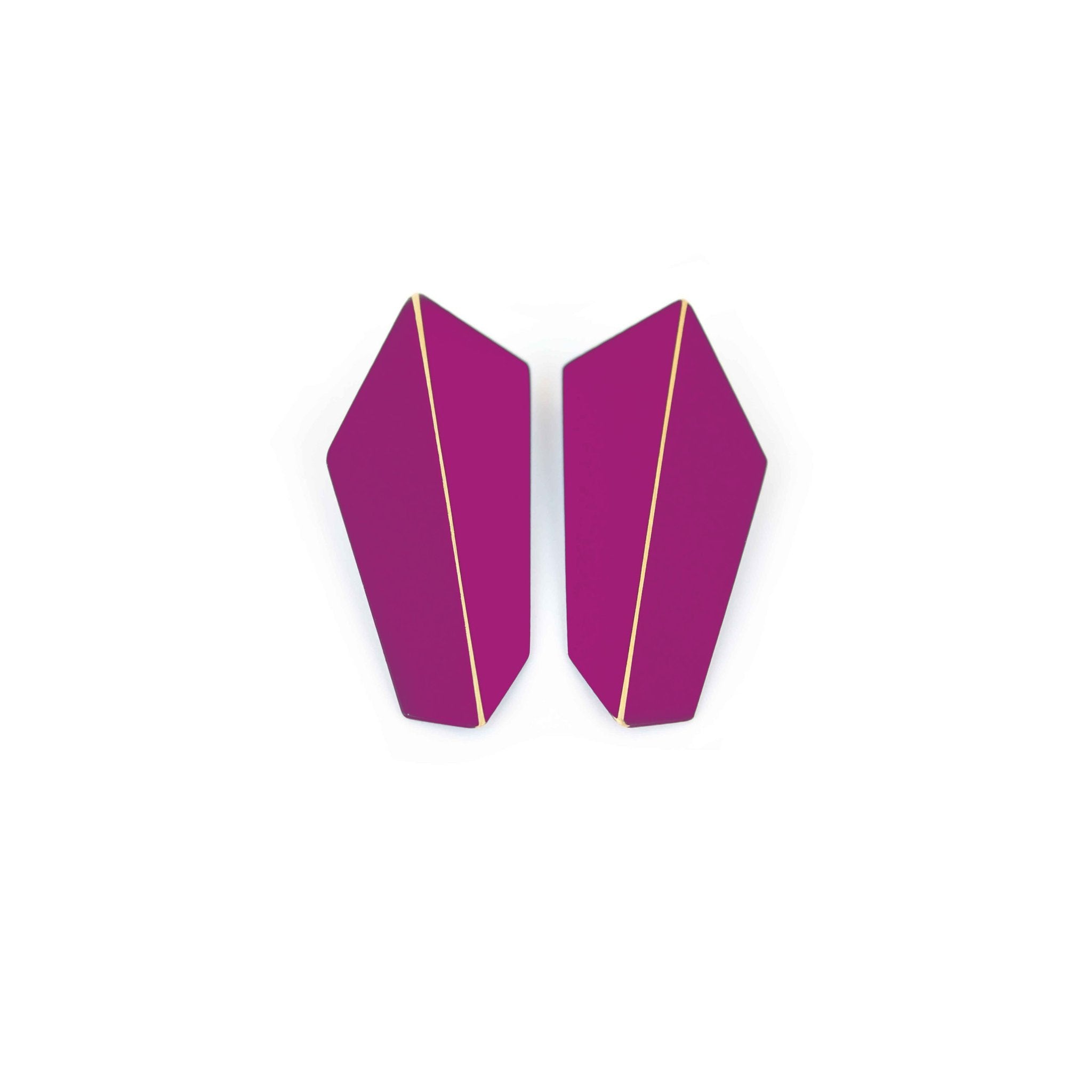 16. Lisa Kroeber Jewellery Folded Vertical Earrings in magenta, studio shot