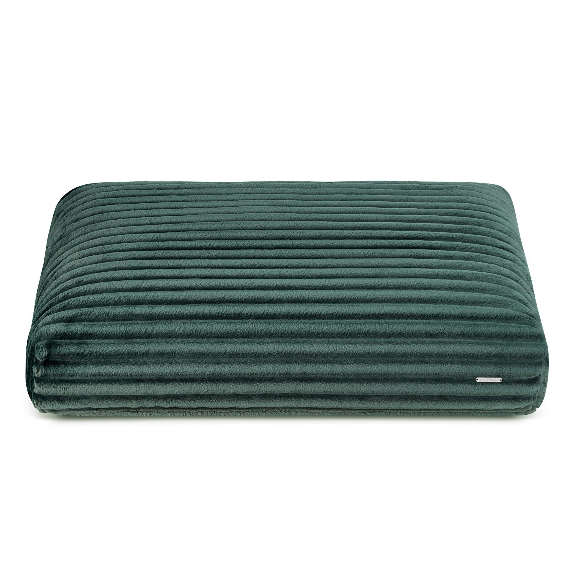 2. Bottle green Furo dog cushion by Labbvenn with ribbed plush fabric on a clean white background, highlighting its soft and supportive design.