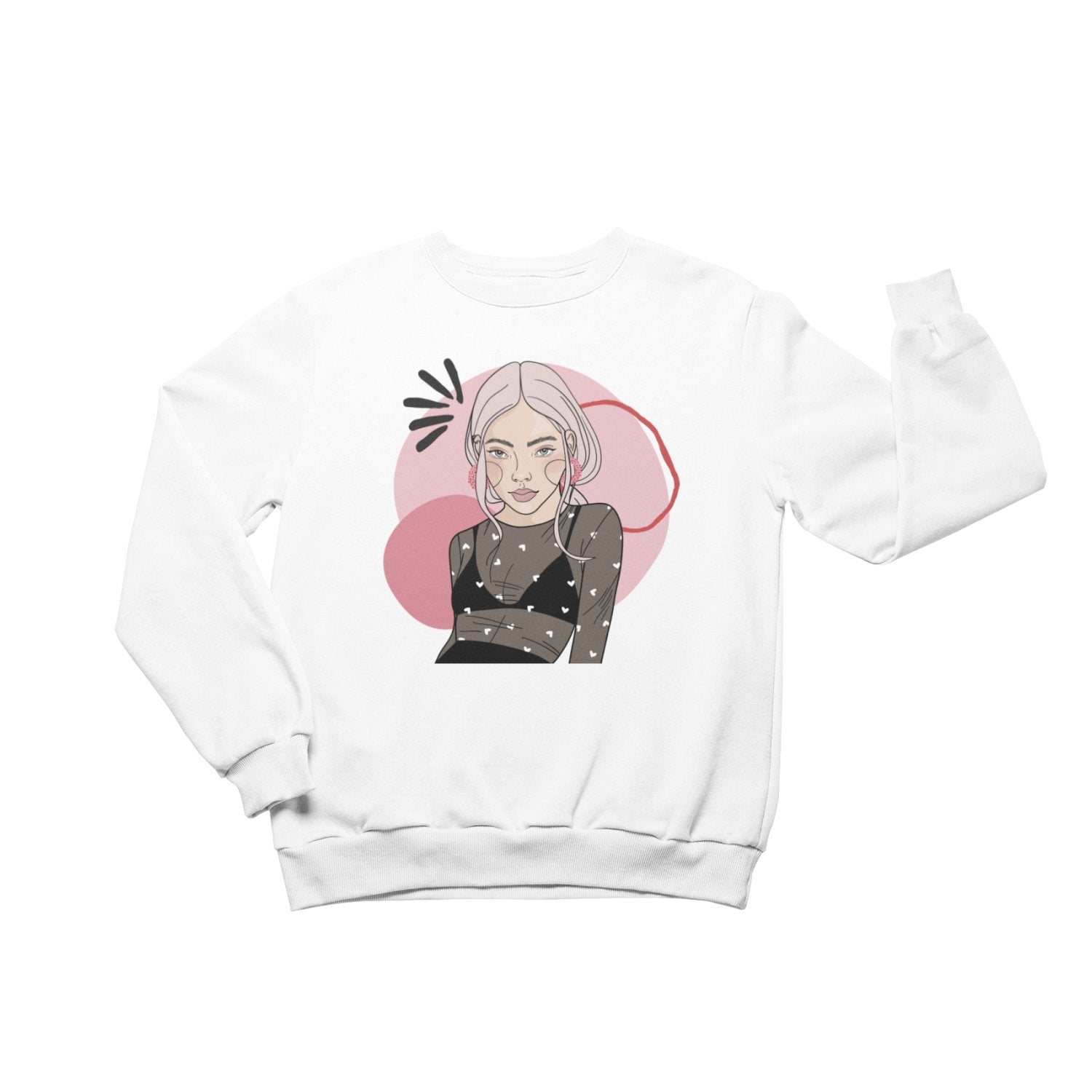 2. Unisex white Cozy Cupid sweatshirt by Getter Tiivits with artistic illustration, studio setting