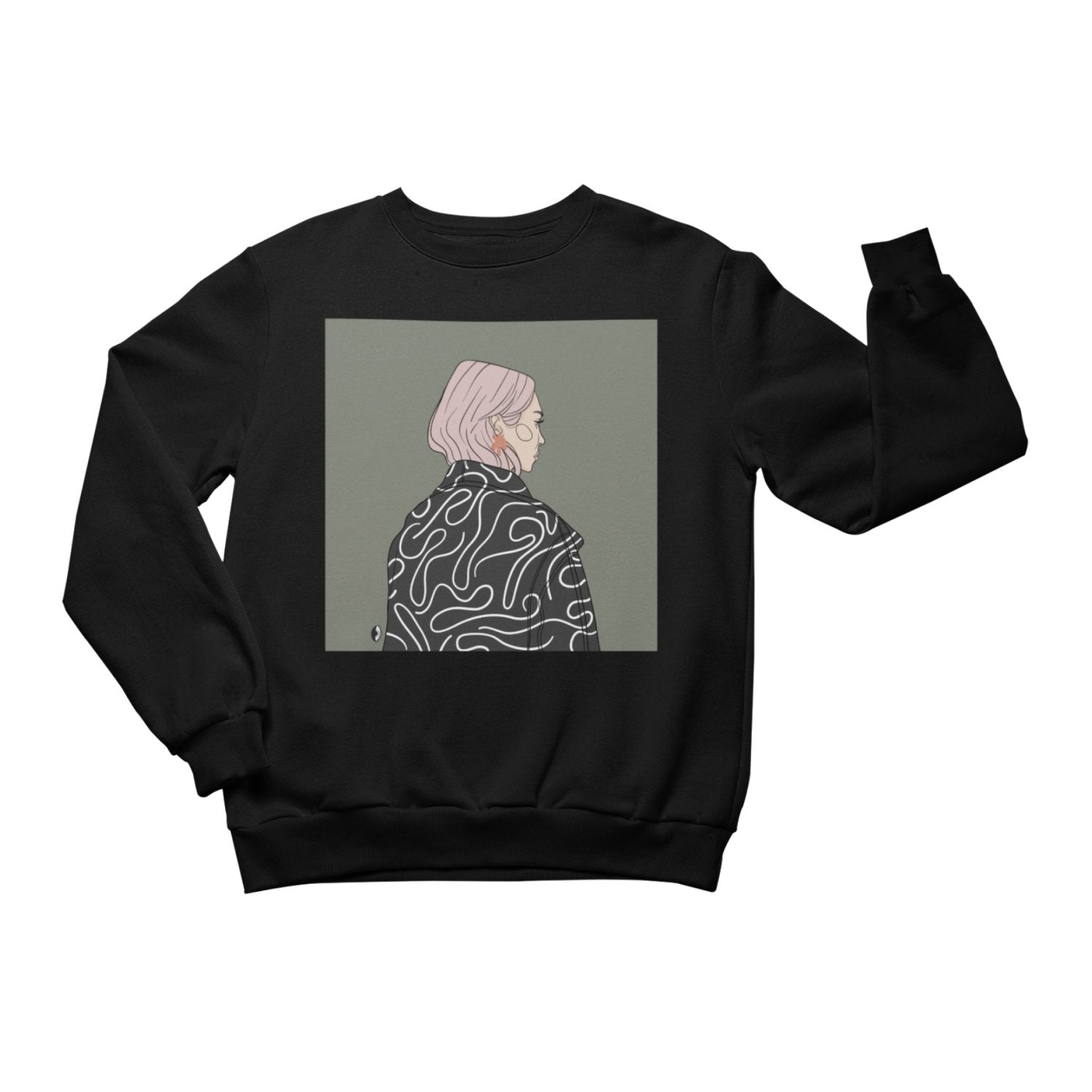 1. Unisex crewneck sweatshirt by Getter Tiivits featuring a playful illustration, shown in studio setting