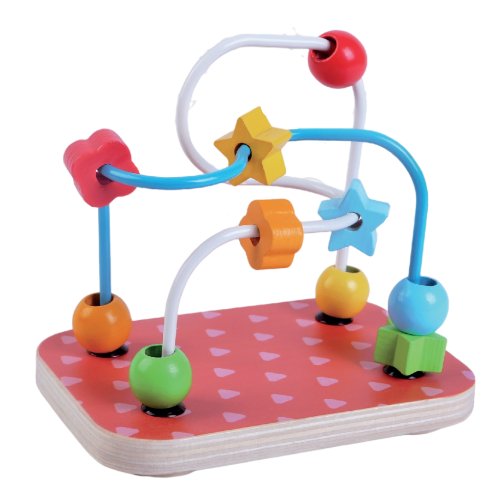 4. Gerardo's Toys bead maze with colorful beads and shapes on red heart-patterned base on black background