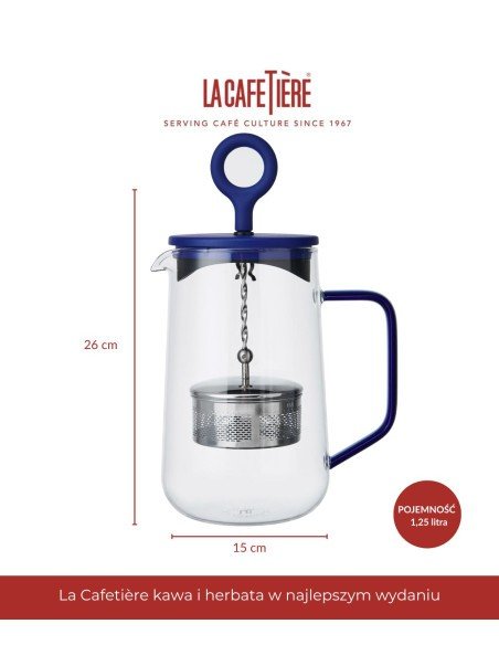 5. Size chart for La Cafetière Gyro teapot, 1.25 liters, showing dimensions in centimeters