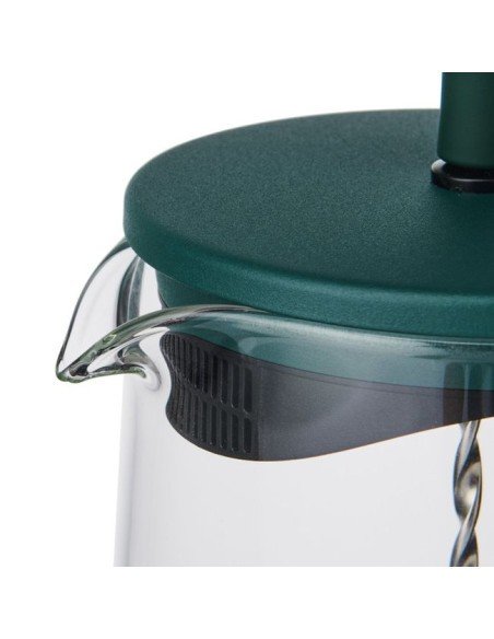 5. Close-up of green lid and spout detail on La Cafetière Gyro Teapot