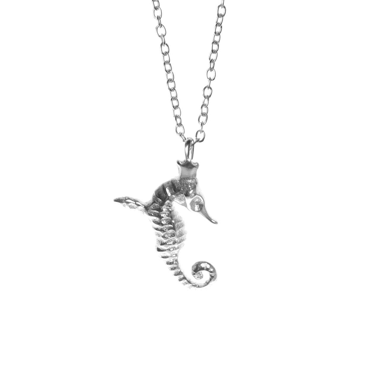 2. Silver seahorse pendant from Tanel Veenre's Hippo Couture series on a chain against a white background