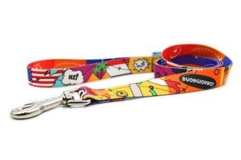 5. Vibrant dog leash with travel icons and nickel-plated clip, perfect for large breeds