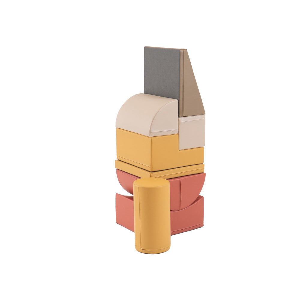 9. IGLU Adventurer pastel pink foam blocks stacked in a compact tower