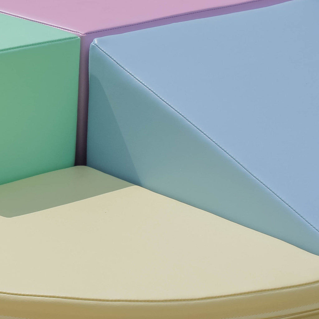 16. Close-up of IGLU pastel foam blocks showing texture and color detail