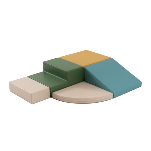 1. IGLU Corner Climber set in pastel turquoise, green, yellow, and beige, arranged in a corner configuration on a white background