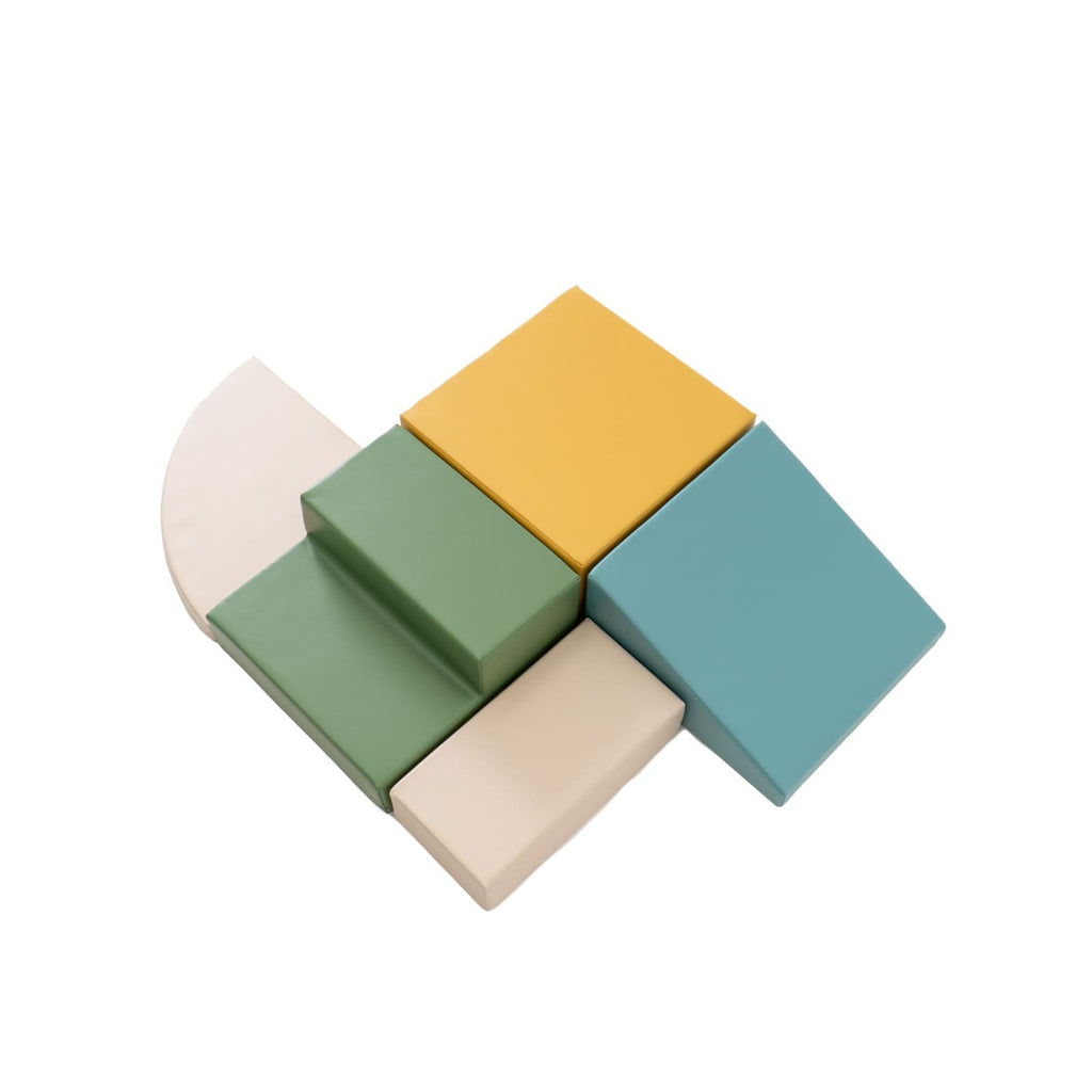 10. IGLU Corner Climber set arranged in a corner configuration in pastel turquoise, green, yellow, and beige