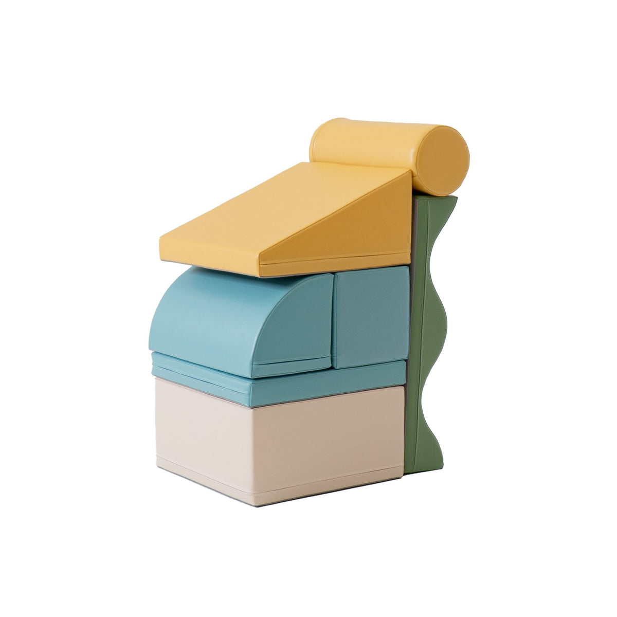 6. Stacked view of IGLU Discoverer foam block set in pastel turquoise, yellow, and green