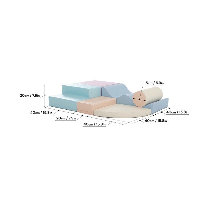 5. Size chart for IGLU Explorer pastel foam block set with dimensions