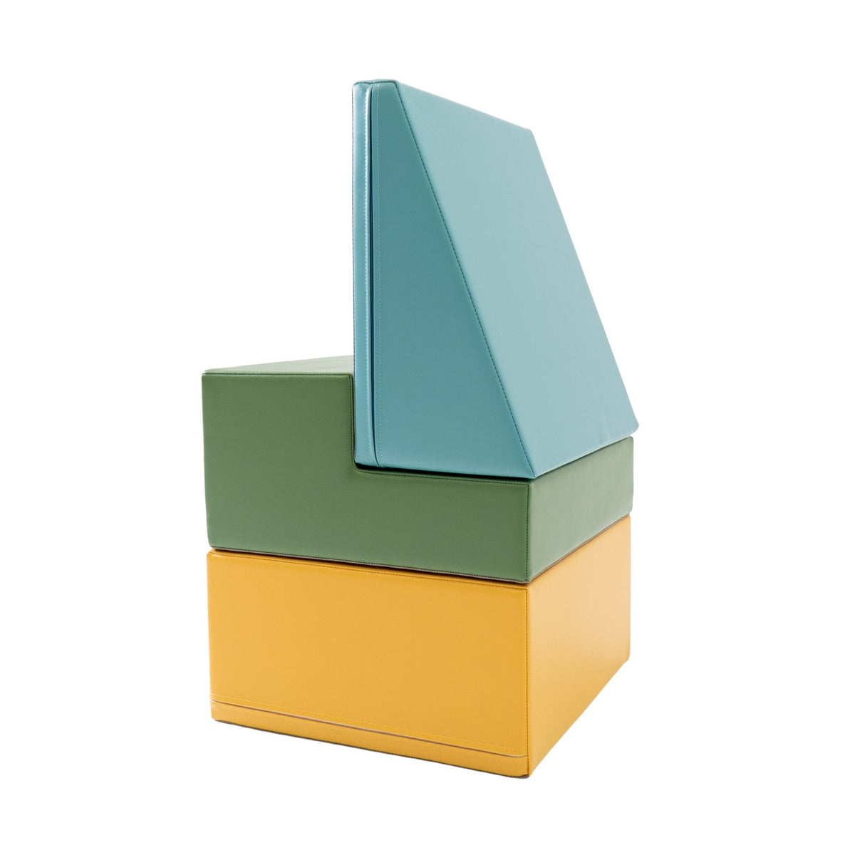 6. Stacked IGLU pastel turquoise, yellow, and green foam blocks showing geometric design