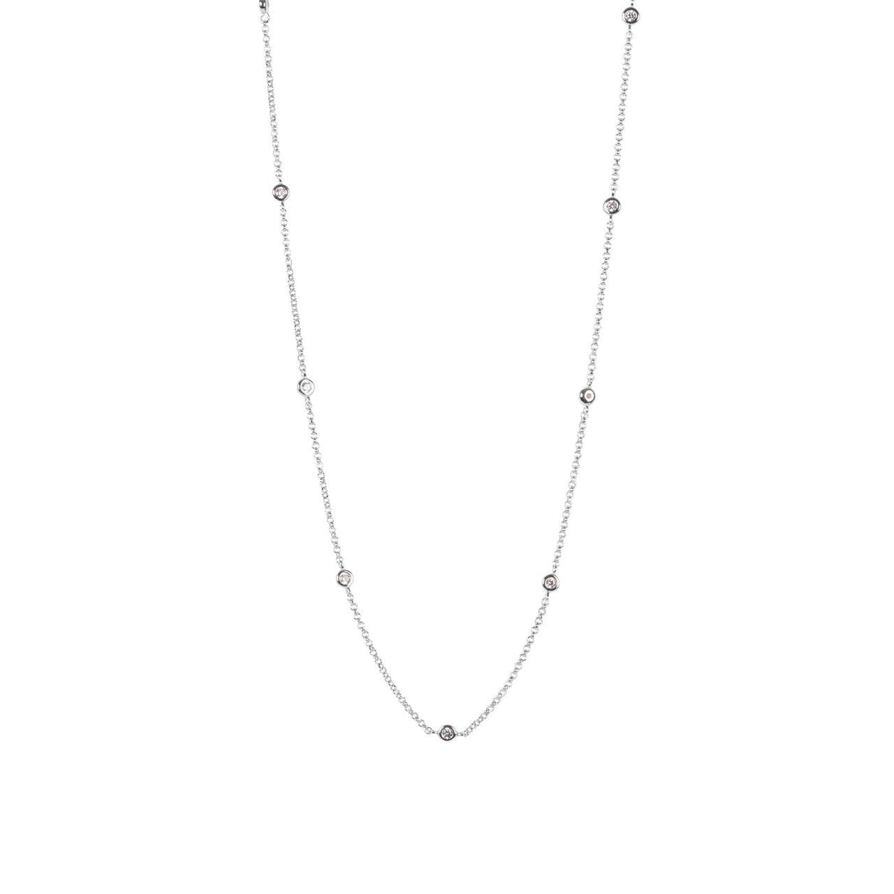 3. MyaMoon Illumi Doubled M Necklace in silver rhodium with zircon accents, studio shot