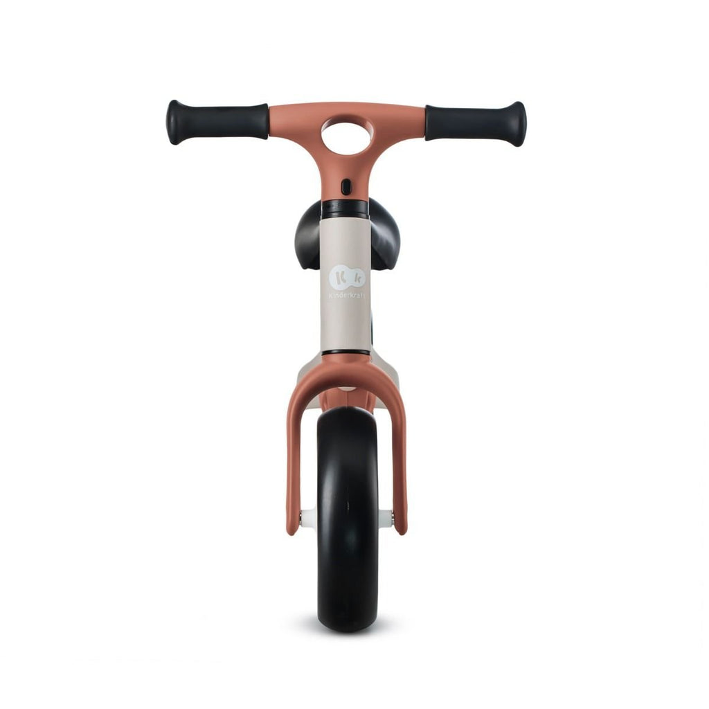 3. Front view of beige Kinderkraft TOVE balance bike with black handlebars and foam wheels