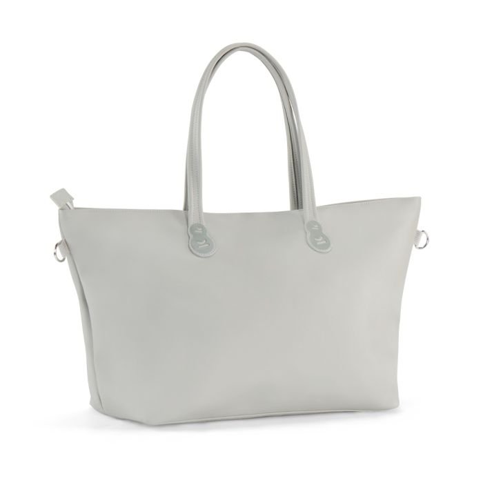 2. Light grey Kinderkraft Treasurebag diaper bag with dual handles on white background