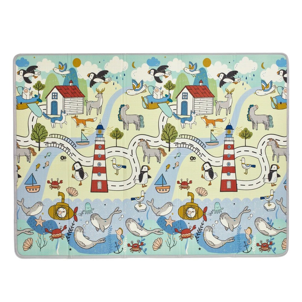2. Playmat with colorful children's print featuring animals and houses