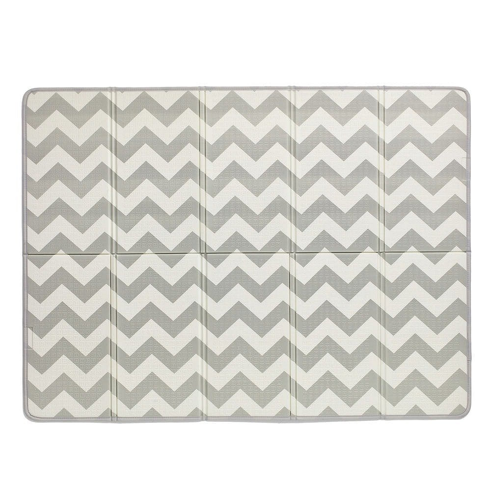 3. Playmat with grey and white chevron pattern