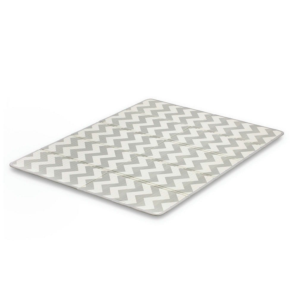 4. Angled view of playmat with grey chevron pattern