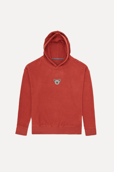 2. Unisex Sossu Koala Hoodie in terracotta with embroidered koala detail, studio product image