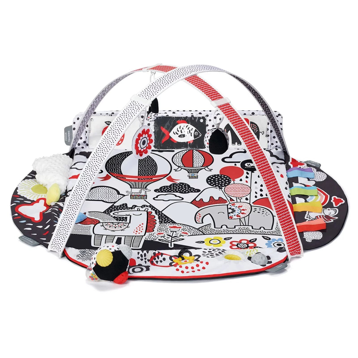 9. Kinderkraft 4SMART sensory playmat with contrasting colors and hanging toys