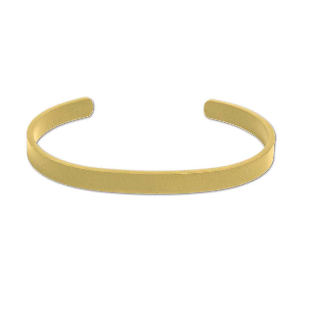 2. Men's matte gold cuff bracelet by Olla, crafted from durable stainless steel, displayed on a white background