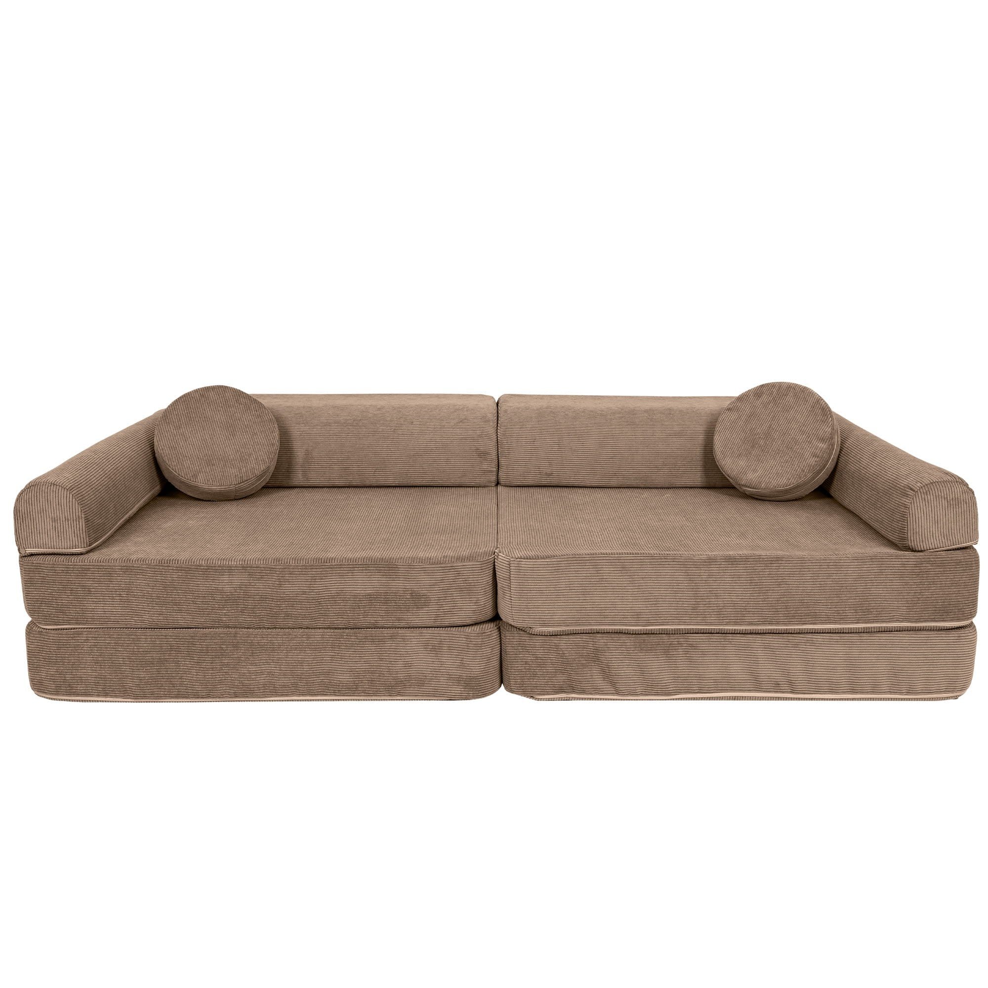 2. Brown modular sofa for kids with round cushions on a white background, highlighting design