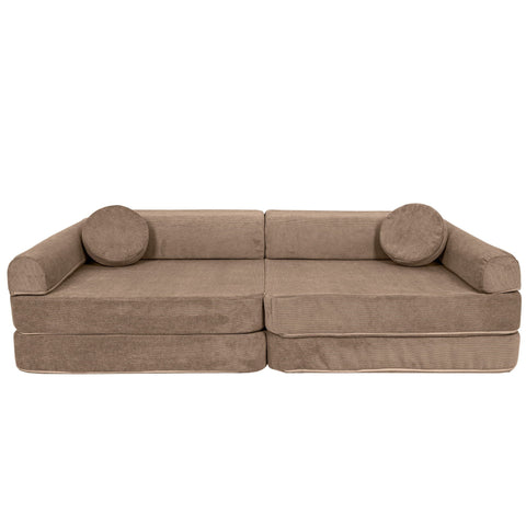 2. Brown modular sofa for kids with round cushions on a white background, highlighting design