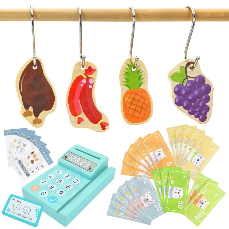 13. Hanging play food and card reader accessories for Woopie Green wooden food truck