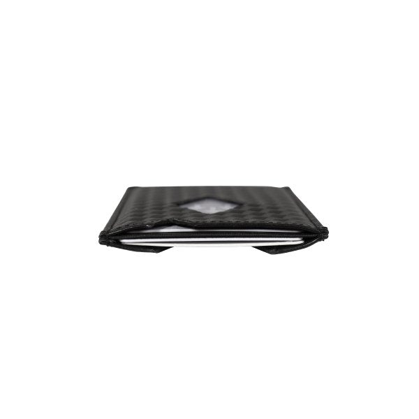 20. Side view of EXENTRI City black cardholder showing slim profile