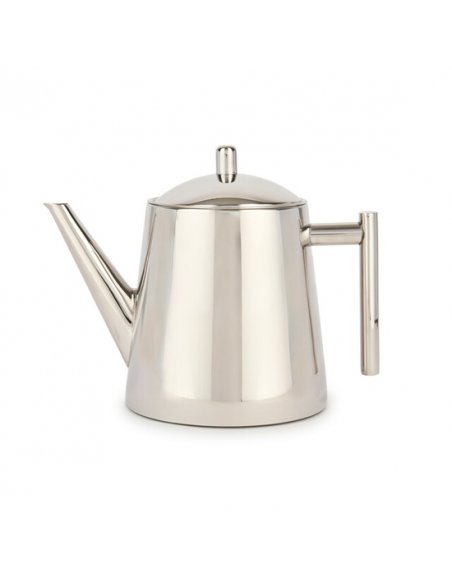4. La Cafetière silver stainless steel jug with infuser on a white background, showing full side view
