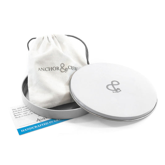 2. ANCHOR & CREW branded packaging with drawstring pouch and metal tin for Nachi bracelet
