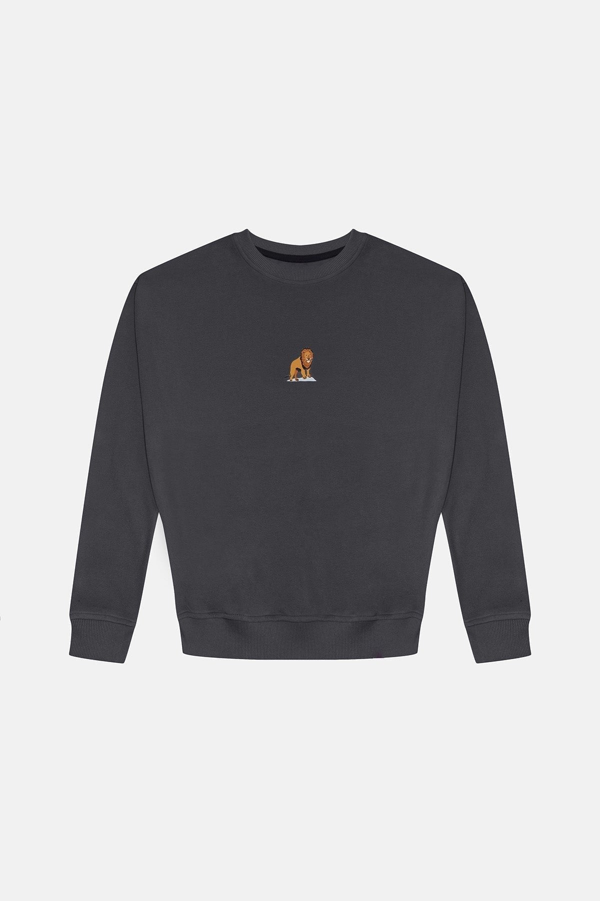 6. Studio product image of unisex anthracite Lion Sweatshirt by Sossu, front view