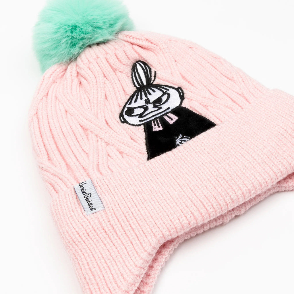 2. Pink Moomin beanie with Little My character and green pom-pom, NordicBuddies label visible