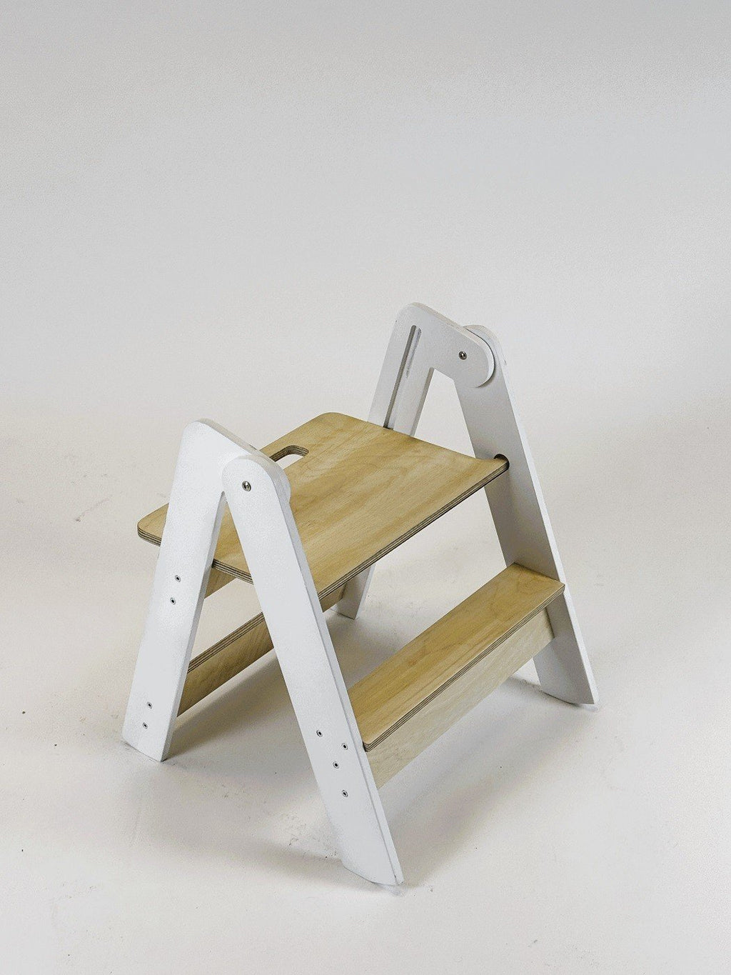 2. Wooden step stool with white sides and natural wood steps on white background