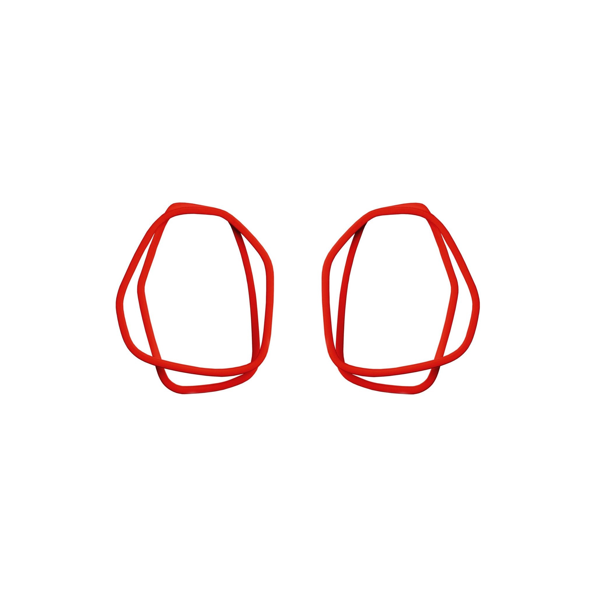 13. Lisa Kroeber Jewellery Loops Earrings in red, organic shape, powder coated brass