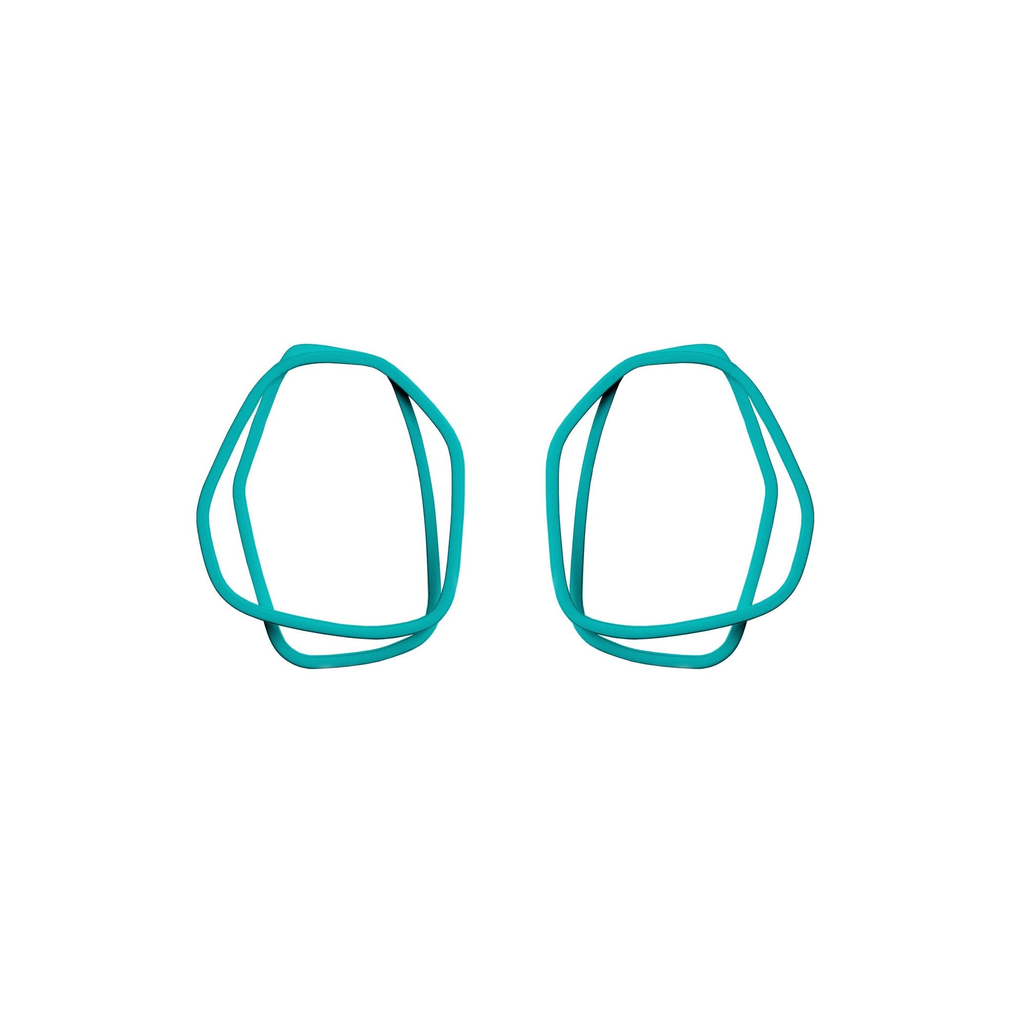 5. Lisa Kroeber Jewellery Loops Earrings in teal, organic shape, powder coated brass