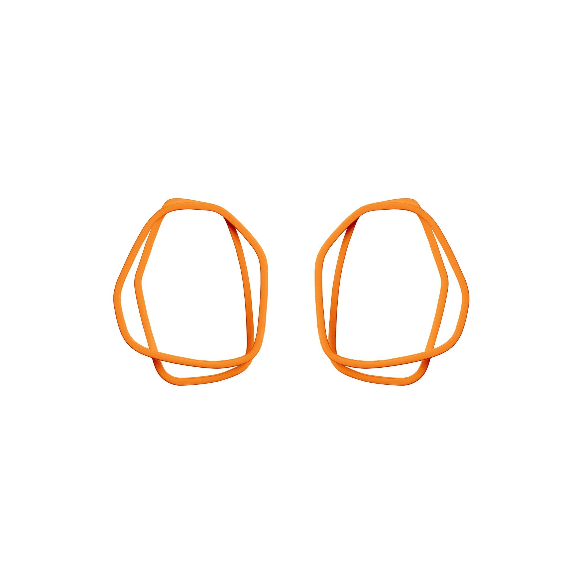 12. Lisa Kroeber Jewellery Loops Earrings in orange, organic shape, powder coated brass