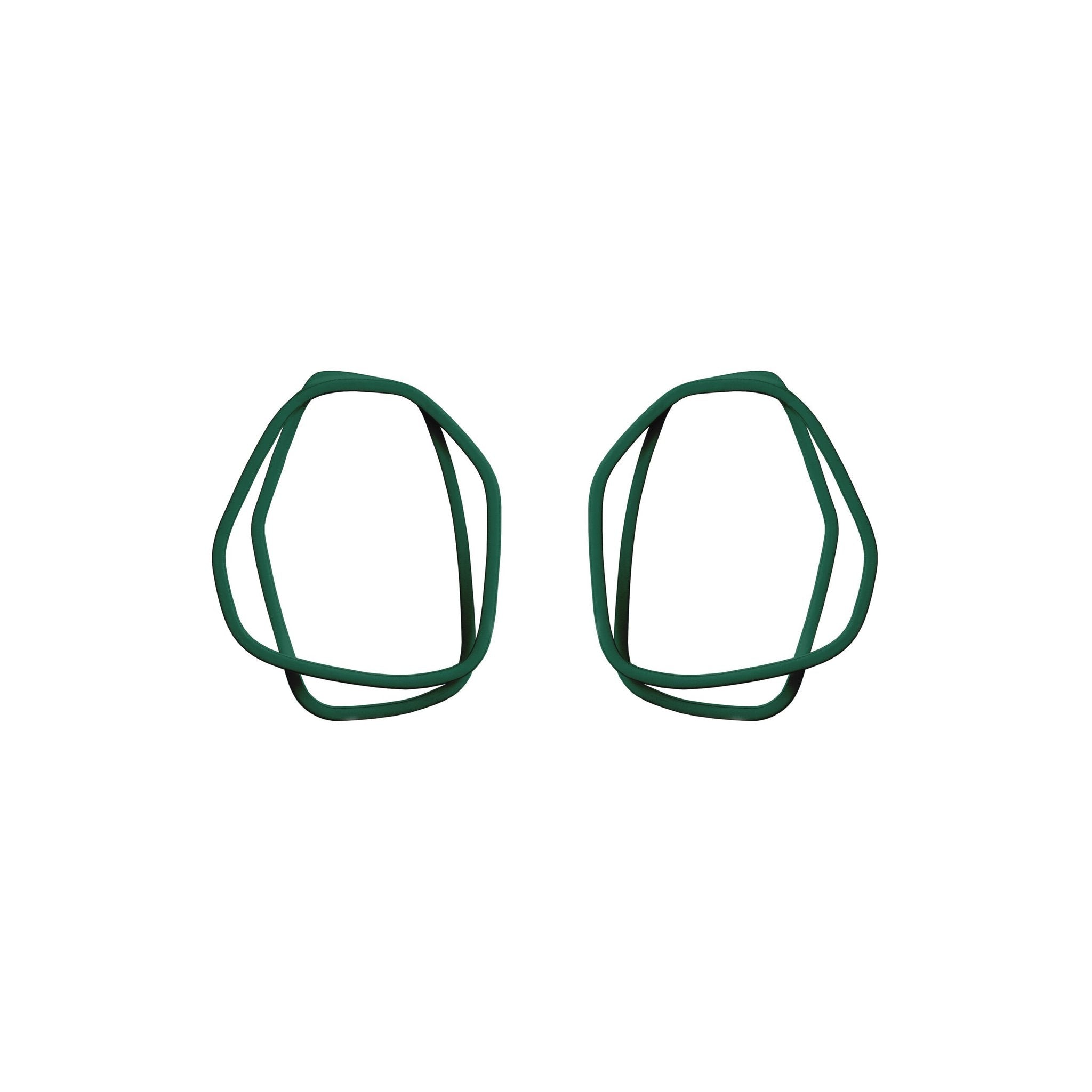 14. Lisa Kroeber Jewellery Loops Earrings in green, organic shape, powder coated brass