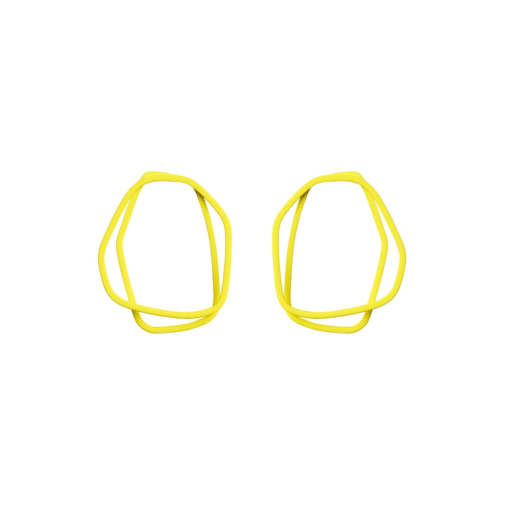 9. Lisa Kroeber Jewellery Loops Earrings in yellow, organic shape, powder coated brass