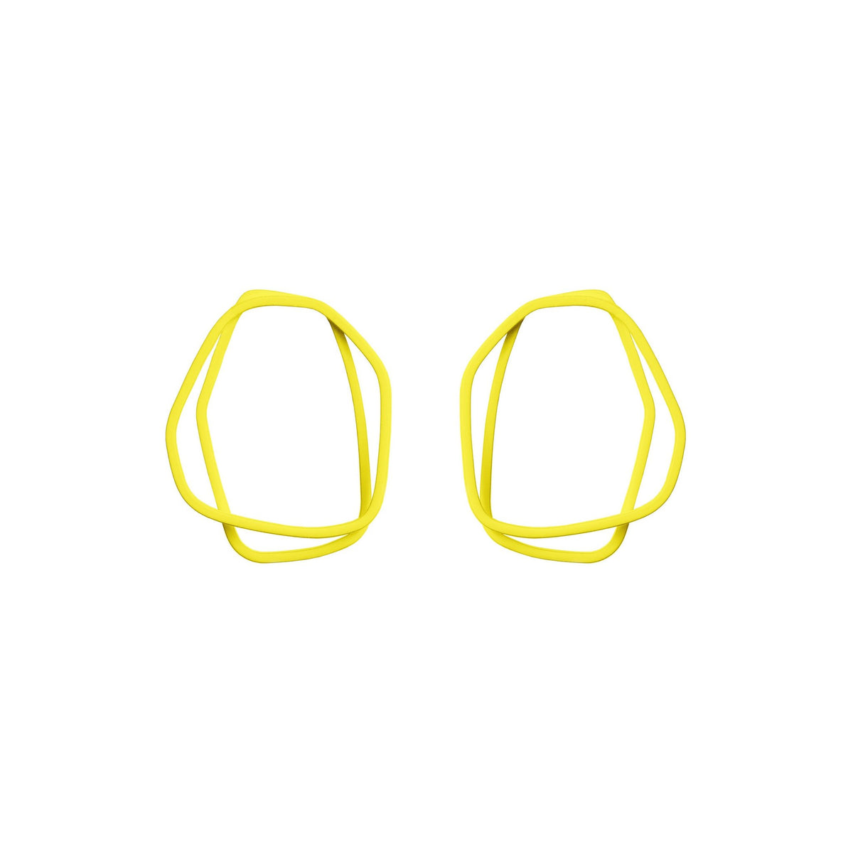 9. Lisa Kroeber Jewellery Loops Earrings in yellow, organic shape, powder coated brass