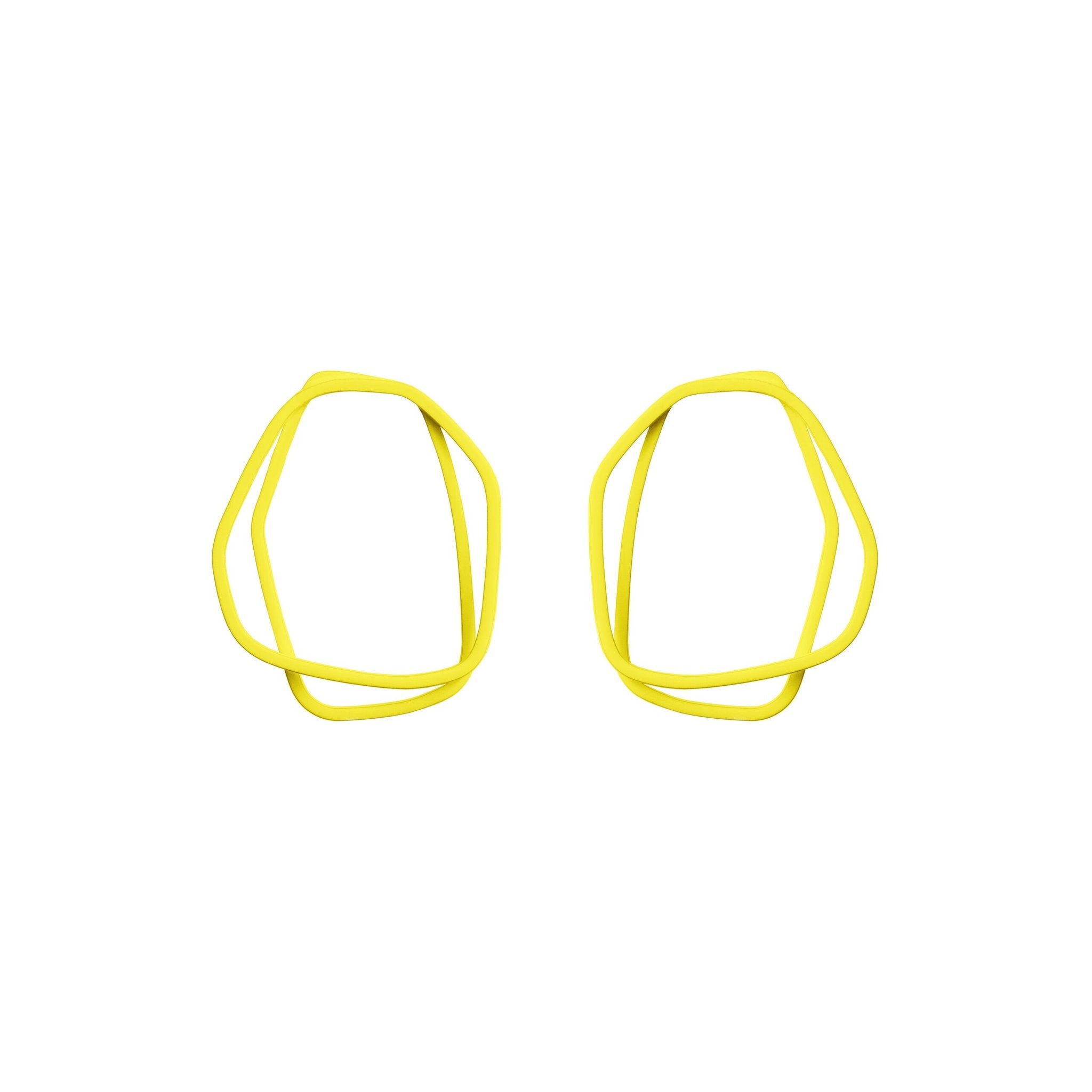 9. Lisa Kroeber Jewellery Loops Earrings in yellow, organic shape, powder coated brass