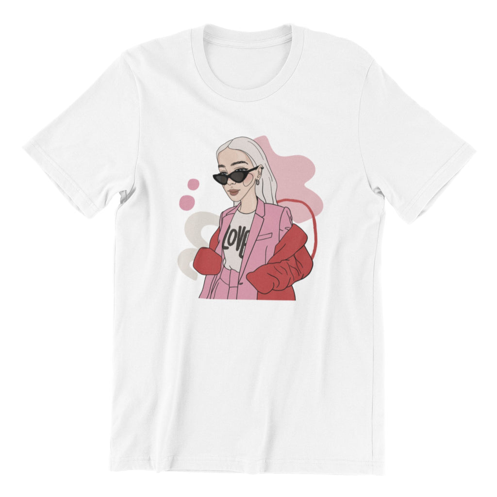 1. Unisex organic cotton t-shirt with 'Love Bites' illustration by Getter Tiivits, shown in studio setting