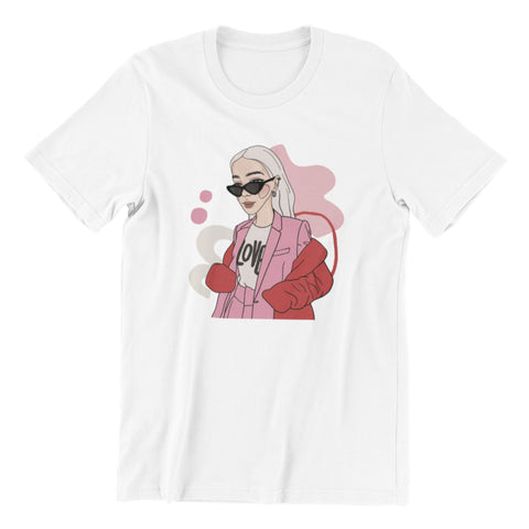 1. Unisex organic cotton t-shirt with 'Love Bites' illustration by Getter Tiivits, shown in studio setting
